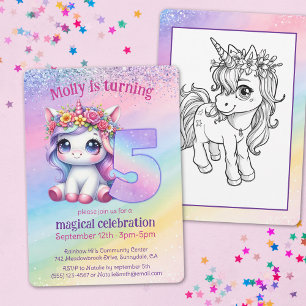 Rainbow magische Unicorn 5. Geburtstag Einladung