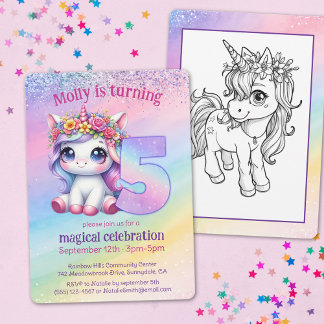 Rainbow magische Unicorn 5. Geburtstag Einladung