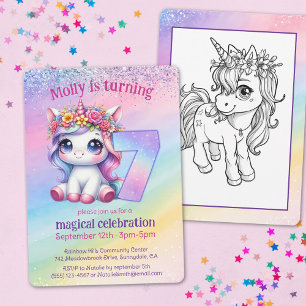 Rainbow magische Unicorn-Keule 7. Geburtstag Einladung
