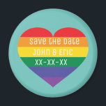 Rainbow Magnet<br><div class="desc">This magnet feature a rainbow heart containing the words,  "Save the date" and a template for the paar's first names and date event. Show your true colors,  Medium equality and celebrate gay pride.</div>