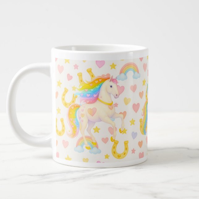 Rainbow-Mähne-Pferde-Kaffeetasse — Cooper & Cody Jumbo-Tasse (Links)