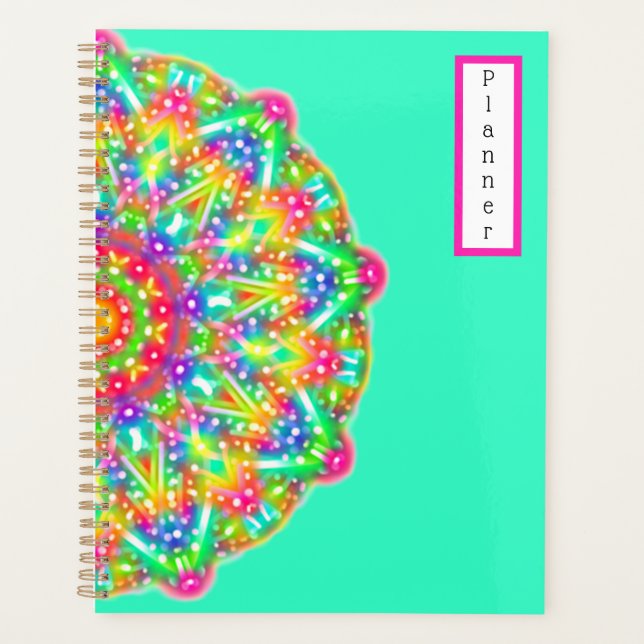 Rainbow Mandala Aqua Boho Planner Planer (Vorderseite)