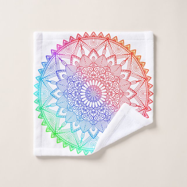 Rainbow Mandala Badhandtuch Set (Waschlappen)