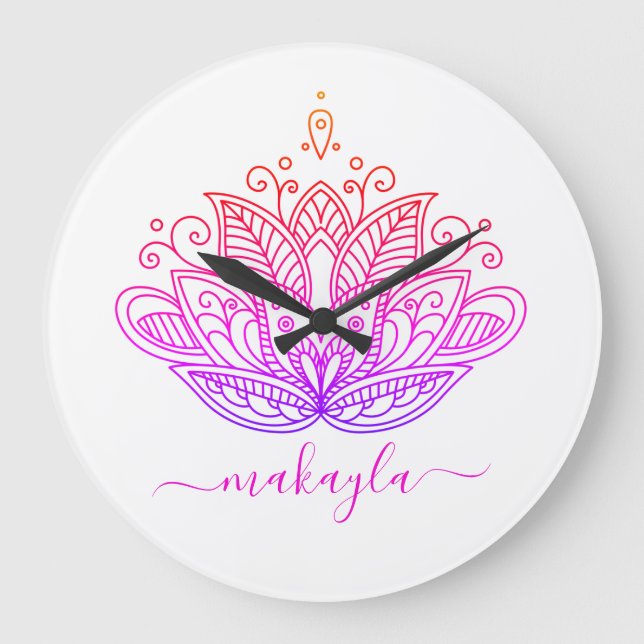 Rainbow Mandala Blume Bohemisch Große Wanduhr (Vorderseite)