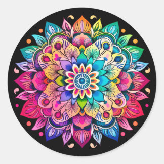 Rainbow Mandala / Blume Design Runder Aufkleber