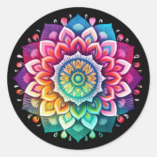 Rainbow Mandala / Blume Design Runder Aufkleber
