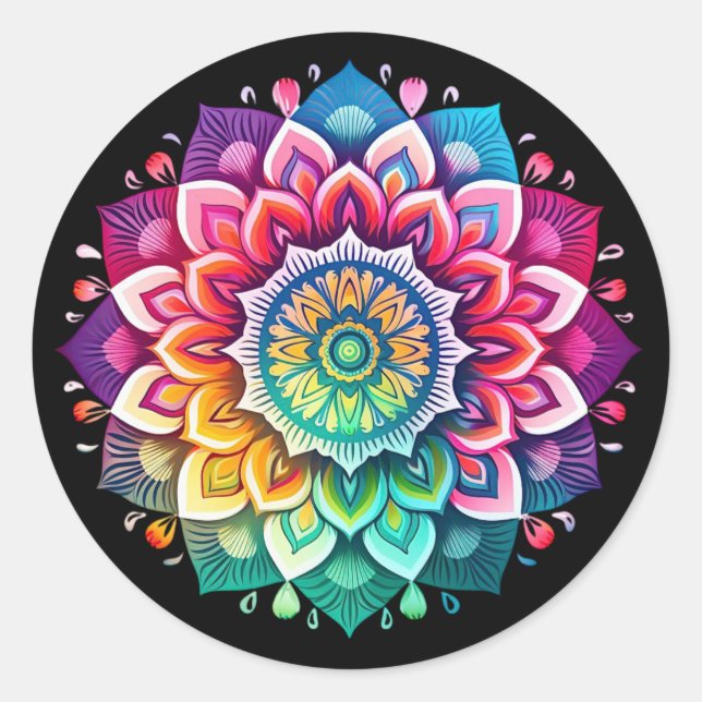 Rainbow Mandala / Blume Design Runder Aufkleber (Vorderseite)