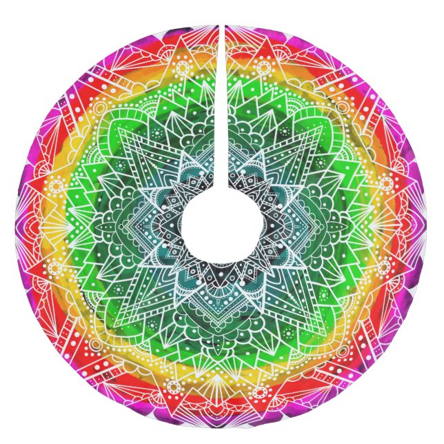 Rainbow Mandala farbenfrohe Weihnachten Polyester Weihnachtsbaumdecke (Vorderseite)