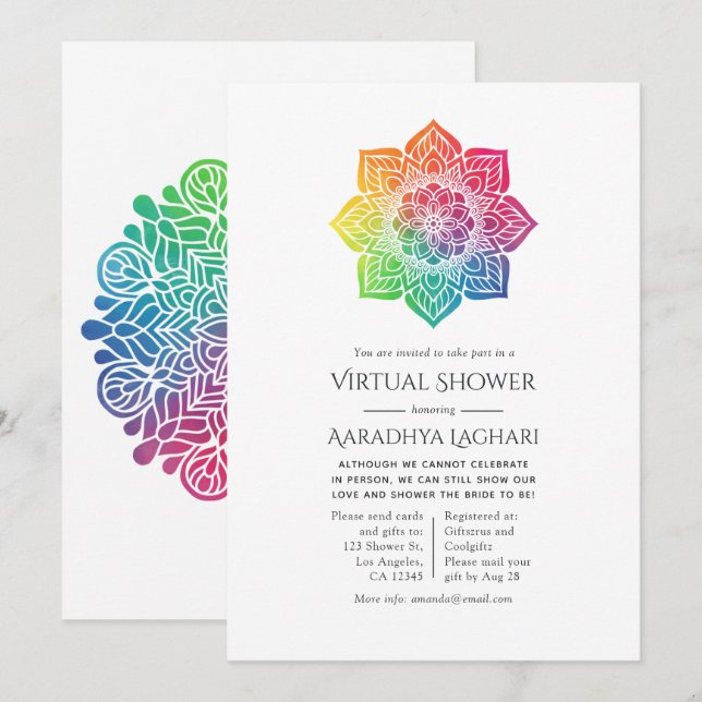 Rainbow Mandala Indian Virtual Shower Einladung (Vorne/Hinten)