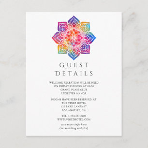 Rainbow Mandala Indian Wedding Guest Details Begleitkarte