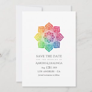 Rainbow Mandala Indian Wedding Save The Date