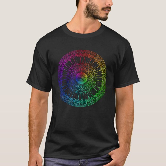 Rainbow Mandala Lotus Blume Sacred Geometry Yoga T-Shirt (Vorderseite)
