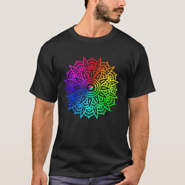 Rainbow Mandala Lotus Flower Sacred Geometry Yoga  T-Shirt (Vorderseite)