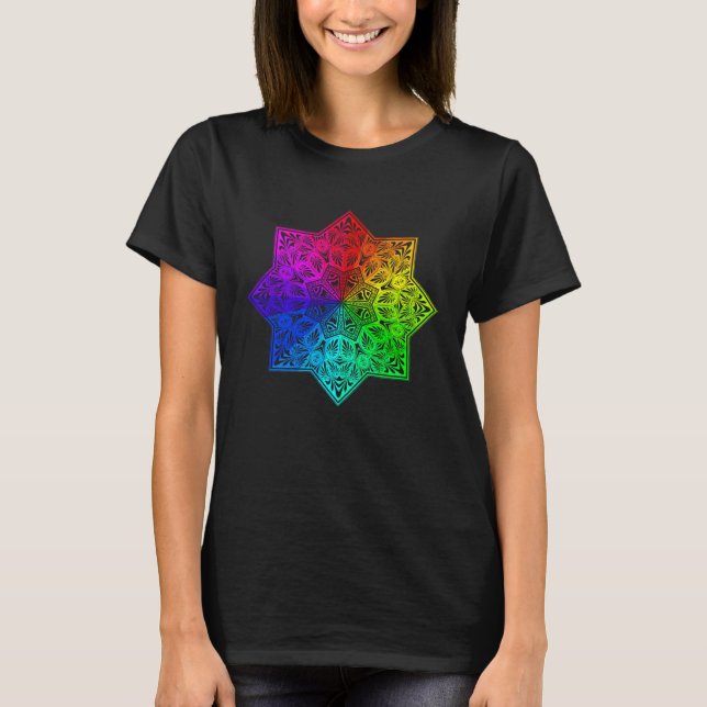 Rainbow Mandala Lotus Flower Sacred Geometry Yoga  T-Shirt (Vorderseite)