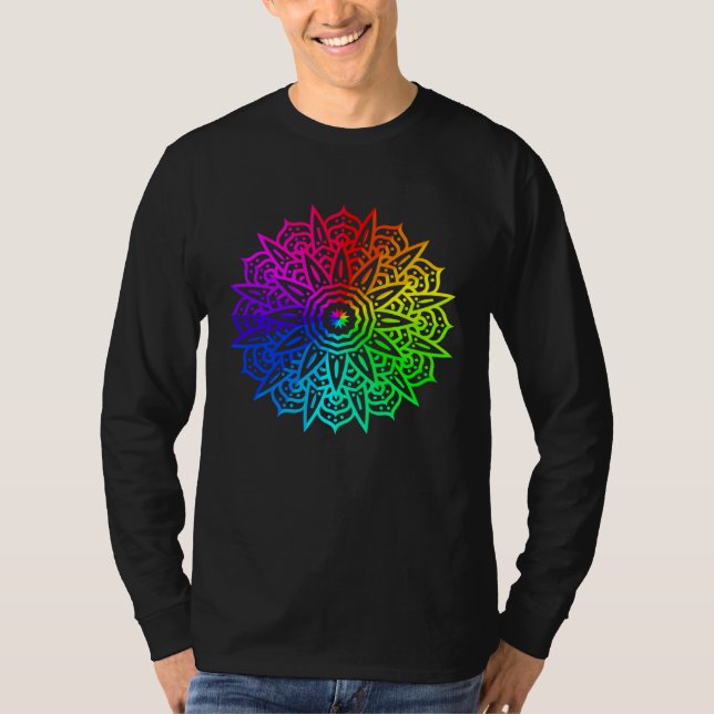 Rainbow Mandala Lotus Flower Sacred Geometry Yoga  T-Shirt (Vorderseite)