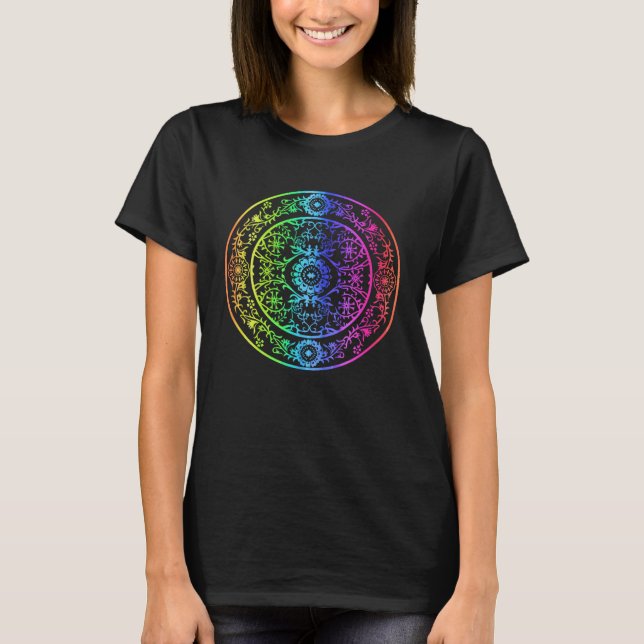 Rainbow Mandala Rosette Flower Geometry Yoga Vibe  T-Shirt (Vorderseite)