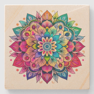 Rainbow Mandala Steinuntersetzer
