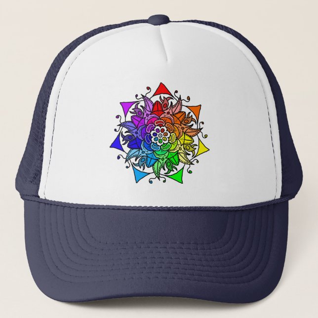 Rainbow Mandala Trucker Hat Truckerkappe (Vorderseite)