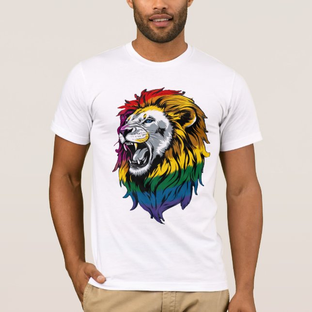 Rainbow Mane Roaring Lion LGBTQ+ Prix T - Shirt (Vorderseite)