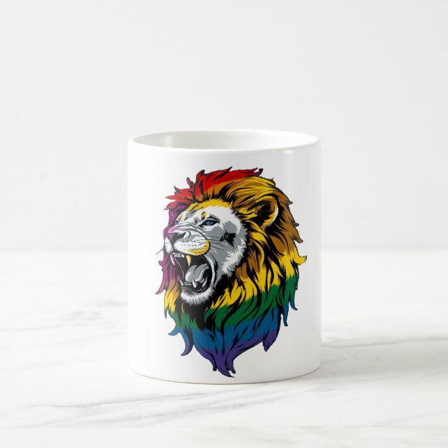 Rainbow Mane Roaring Lion LGBTQ+ Tasse (Mittel)