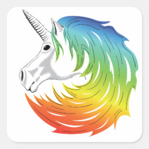 Rainbow Mane Unicorn Quadratischer Aufkleber