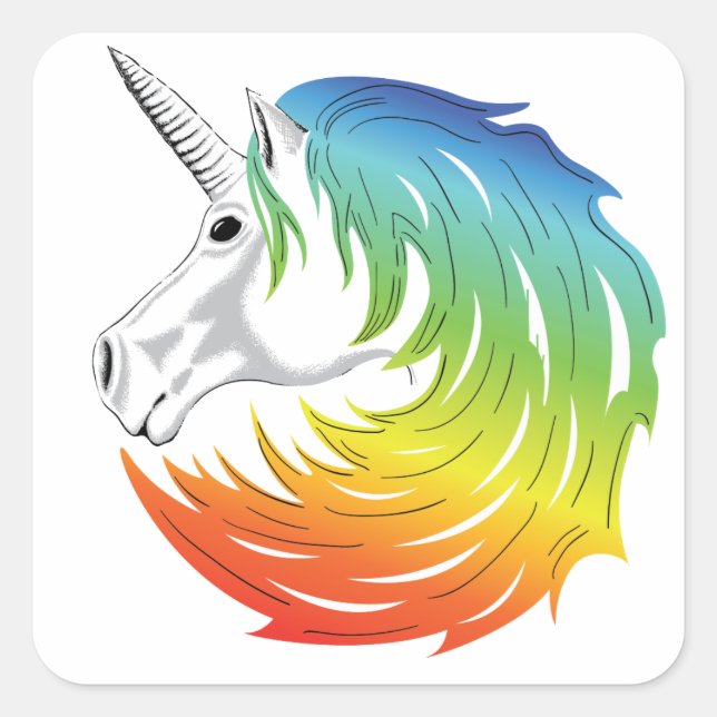 Rainbow Mane Unicorn Quadratischer Aufkleber (Vorderseite)