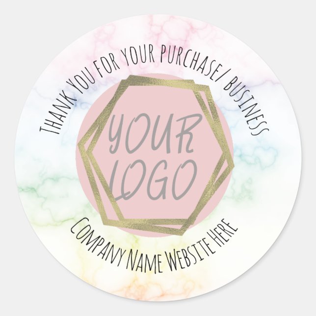 Rainbow Marble Danke für Ihr Business-Logo Runder Aufkleber (Vorderseite)