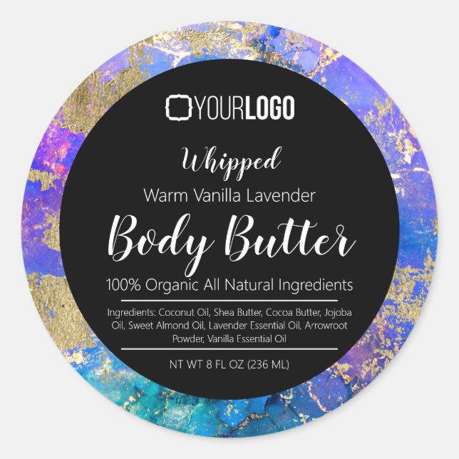 Rainbow Marble Gold Foil & LOGO Body Butter Label Runder Aufkleber (Vorderseite)