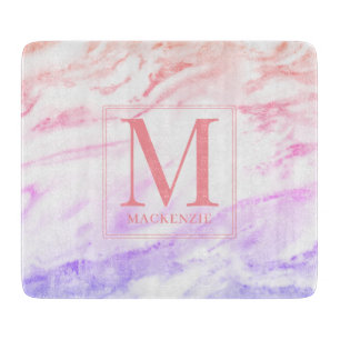 Rainbow Marble Metallic Monogram Schneidebrett