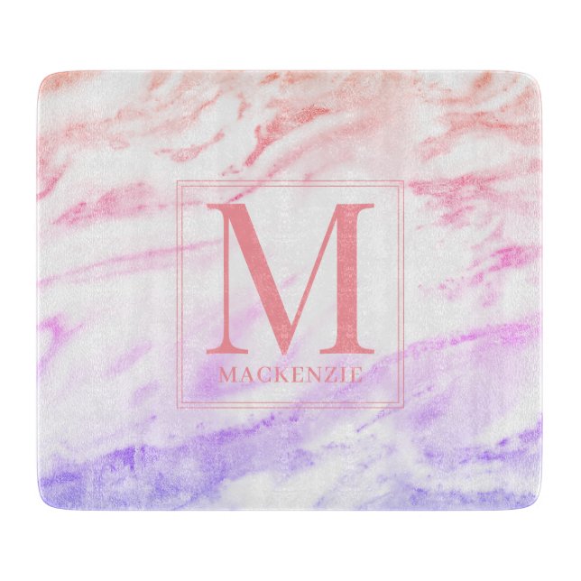Rainbow Marble Metallic Monogram Schneidebrett (Vorderseite)
