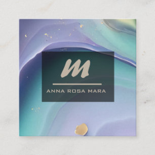 *~* Rainbow Marble QR PASTEL Luxe Initial AP66 Quadratische Visitenkarte