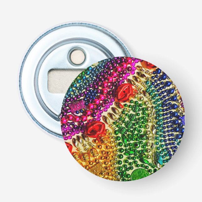 RAINBOW Mardi Gras Beet Art Knopf Flaschenöffner (Vorderseite)