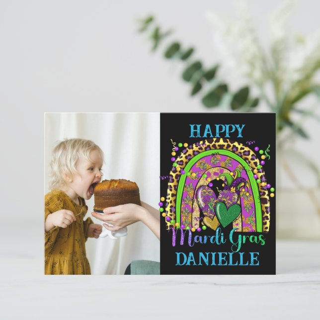 Rainbow Mardi Gras Card Dankeskarte (Stehend Vorderseite)