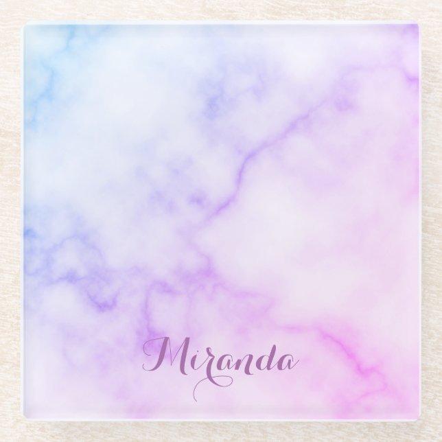 Rainbow-Marmormuster mit Personalisiertem Namen Glasuntersetzer (Vorderseite)