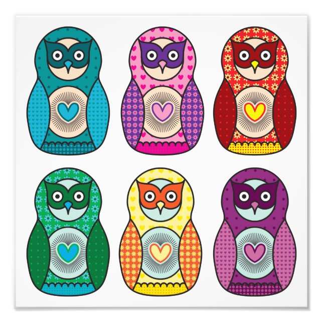 Rainbow Matryoshka Owls Poster (Vorne)