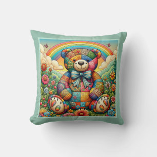 Rainbow Meadow Patchwork Bär Kissen