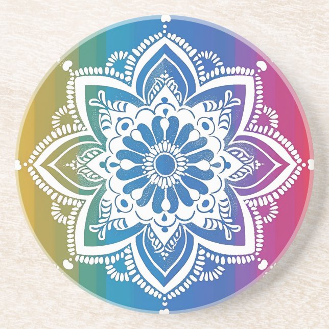 Rainbow Mehndi Pattern Sandstone Untersetzer (Vorne)