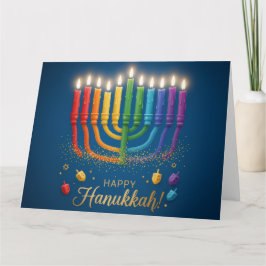Rainbow Menorah Glow – Happy Hanukkah Card Dankeskarte
