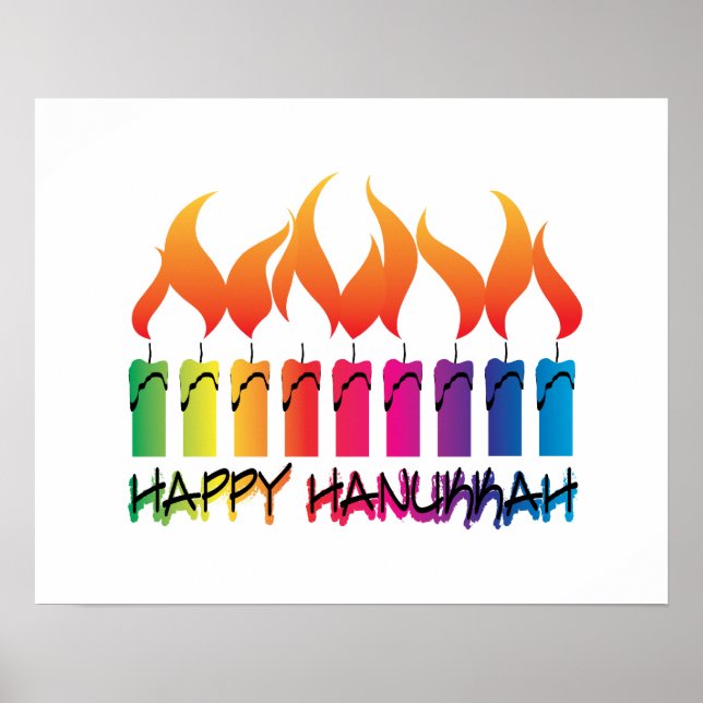 Rainbow Menorah Hanukkah Greeting Poster (Vorne)