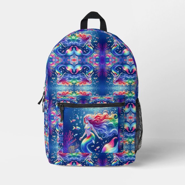 Rainbow Mermaid Colorful Fun Bedruckter Rucksack (Vorderseite)