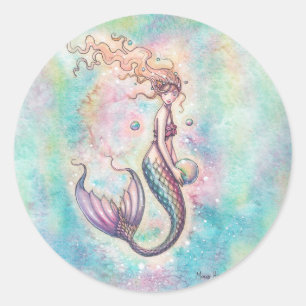 Rainbow Mermaid Fantasy Art Illustration Runder Aufkleber