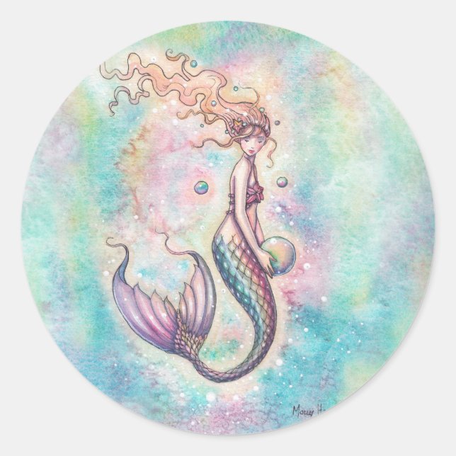 Rainbow Mermaid Fantasy Art Illustration Runder Aufkleber (Vorderseite)