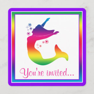 Rainbow Mermaid in Silhouette Happy Birthday Einladung
