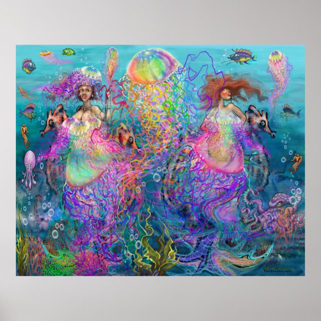 Rainbow Mermaid Jellyfish Prom Kleider Poster (Vorne)