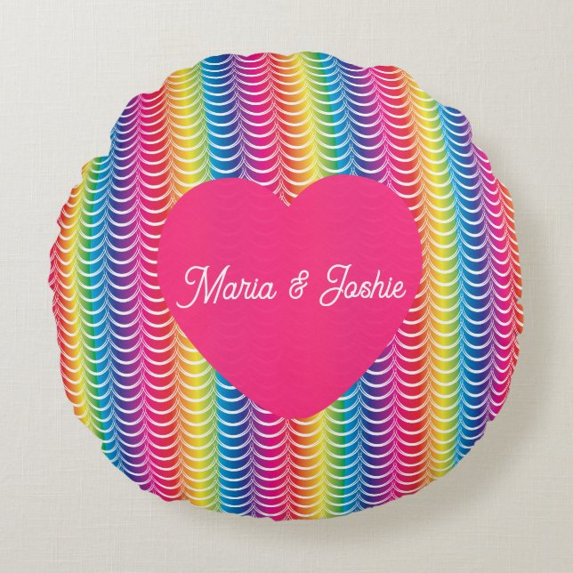 Rainbow Mermaid Pride Heart Rundes Kissen (Vorderseite)