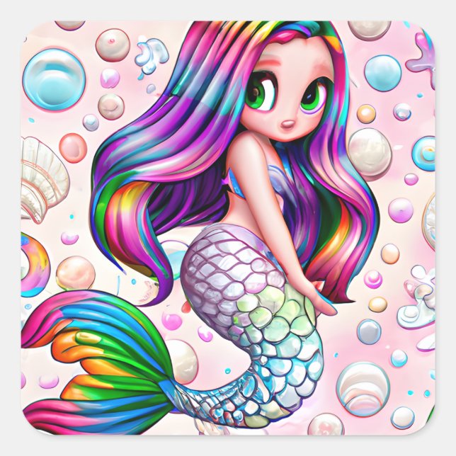 Rainbow Mermaid Quadratischer Aufkleber (Vorderseite)