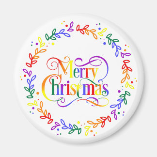Rainbow Merry Christmas Wreath Magnet