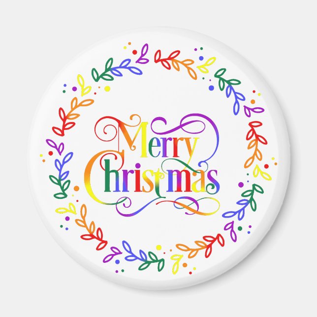 Rainbow Merry Christmas Wreath Magnet (Vorne)