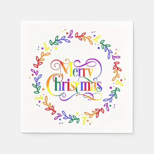 Rainbow Merry Christmas Wreath Paper Napkins Serviette (Vorderseite)