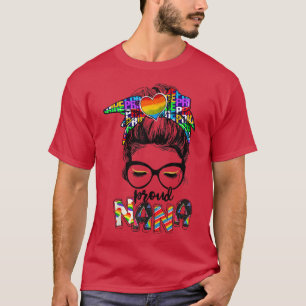 Rainbow Messy Bun Proud Nana Gay & Lesbian LGBT Pr T-Shirt